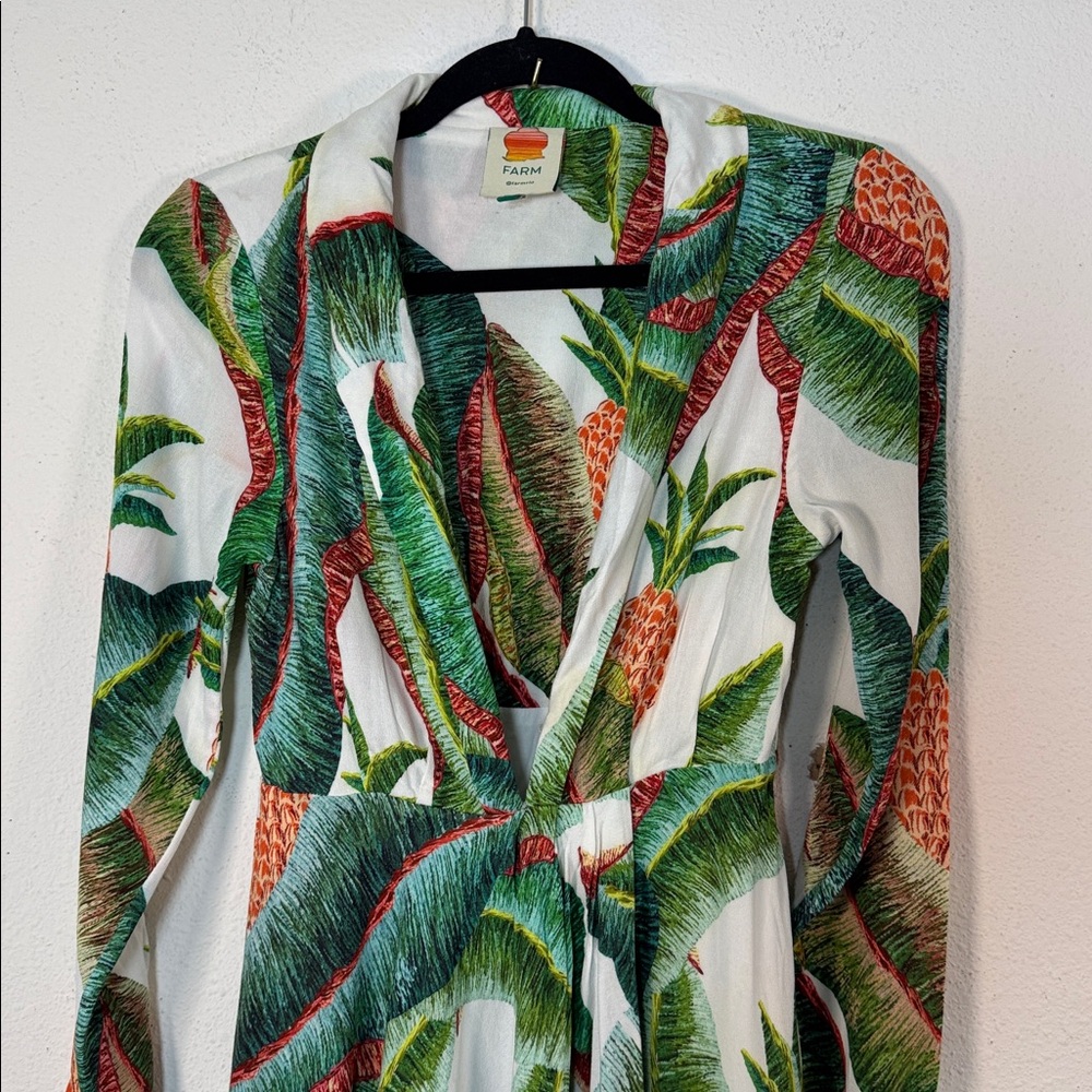 Farm Rio Forest Palm long-sleeve plunging neckline maxi dress XS - Picture 3 of 8